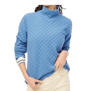 J. CREW diamond Quilted Mockneck Pullover Top sz Large in Light Blue textured